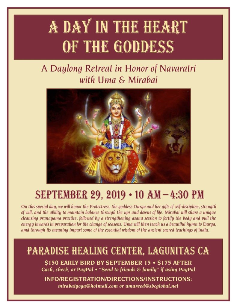 A Day in the Heart of the Goddess:  Yoga and Kirtan Daylong Retreat with Uma & Mirabai @ Paradise Healing Center | Lagunitas | California | United States